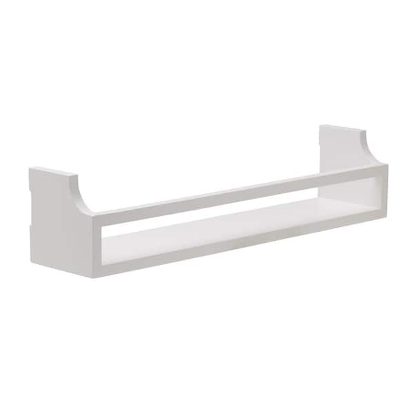 Melannco 4-in. W x 18-in. D L x 4-in. H White-MDF/Wood Floating Curve Decorative Wall Shelf with Rail without Brackets, Set of 2