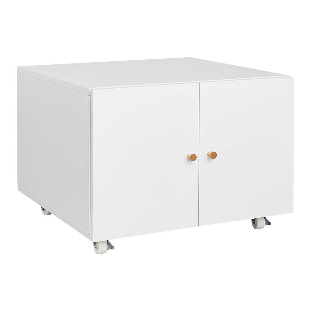 No Drawer White 17.7 in x 23.6 in x 23.6 in Metal Mobile Lateral File Cabinet Printer Stand with 2-Door Office Furniture