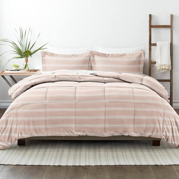 Becky Cameron 3-Piece Rose Soft Stripe Pattern Reversible Microfiber King / California King Down-Alternative Comforter Set