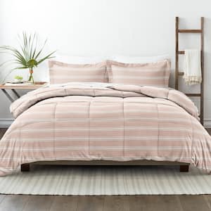 3-Piece Rose Soft Stripe Pattern Reversible Microfiber Full / Queen Down-Alternative Comforter Set