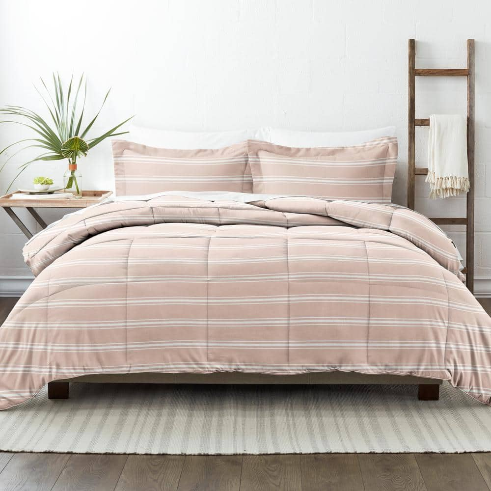 Becky Cameron 3-Piece Rose Soft Stripe Pattern Reversible Microfiber Twin / Twin Extra Long Down-Alternative Comforter Set