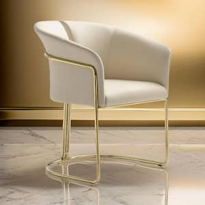 Beige and Champagne Gold Faux Leather Metal Frame Dining Chair