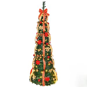 6 ft. Fully Decorated Pre-Lit Pop Up Artificial Christmas Tree with 150 LED Lights and Red/Golden Ornaments