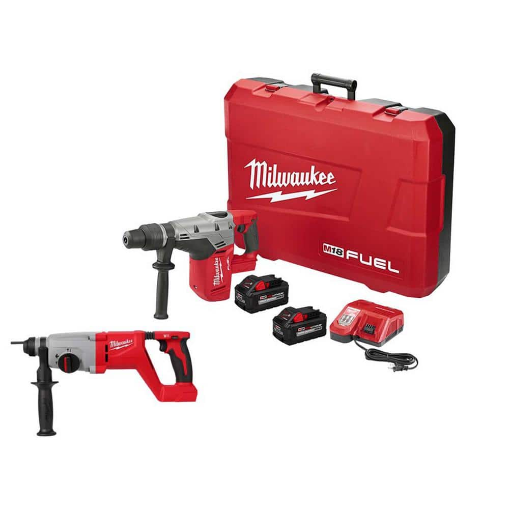 M18 FUEL 18V Lithium-Ion Brushless Cordless 1-9/16 in. SDS-Max Rotary Hammer Kit w/SDS-PLUS D-Handle Rotary Hammer -  Milwaukee, 2717-22HD-2613