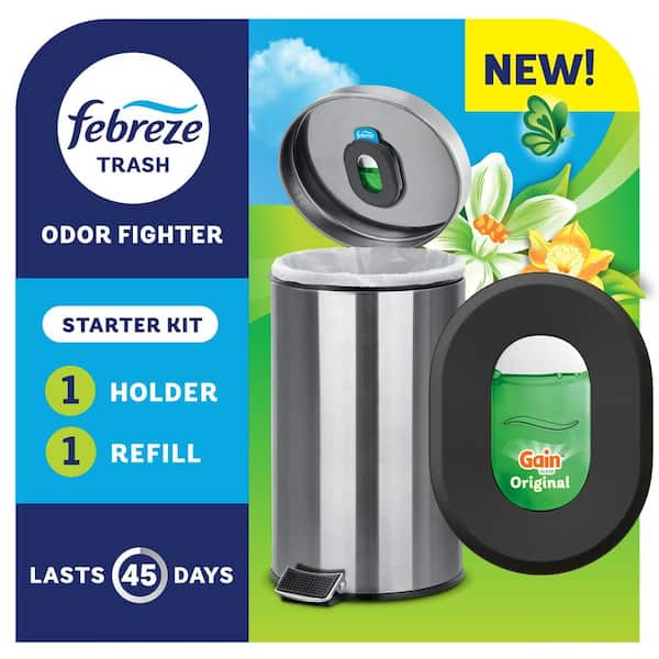Febreze Trash Odor Fighter Starter Kit. 16 fl oz Gain Original Scent Oil Holder and Oil Refill Automatic Air Freshener Dispenser 003077224036