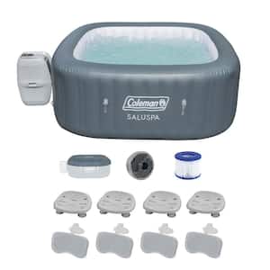 6-Person Square Hot Tub with 4-Pack Bestway SaluSpa Seat and Headrest Pillows