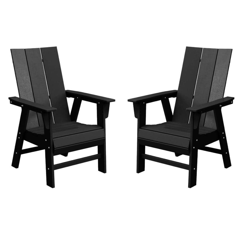 Shoreside Outdoor Patio Fade Resistant HDPE Plastic Adirondack Style Dining Chair w/ Arms (Set of 2), Black price history on PriceWatchPro