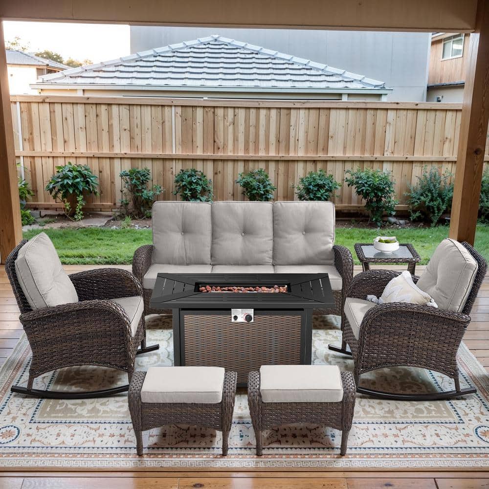 Opohoro Brown 7 Piece Wicker Patio Fire Pit Set Outdoor Sofa Seating opohoro-brown-7-piece-wicker-patio-fire-pit-set-outdoor-sofa-seating