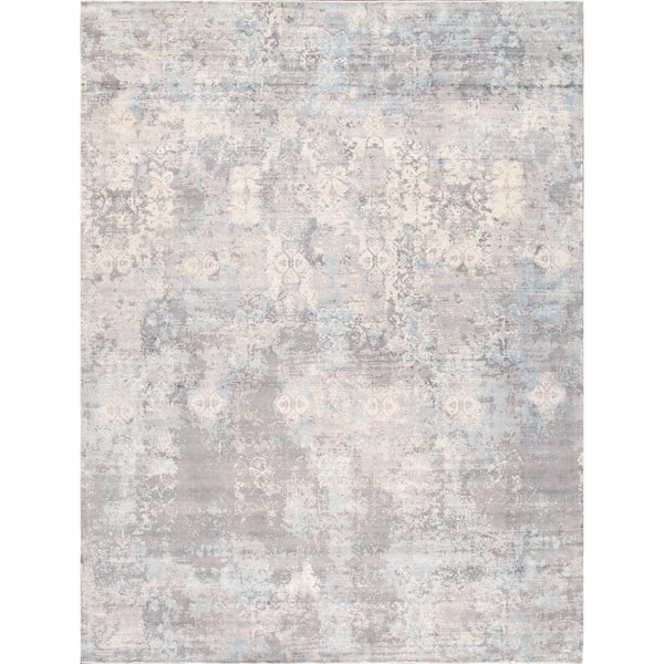 Pasargad Home Mirage Grey 12 ft. x 15 ft. Abstract Bamboo Silk Area Rug