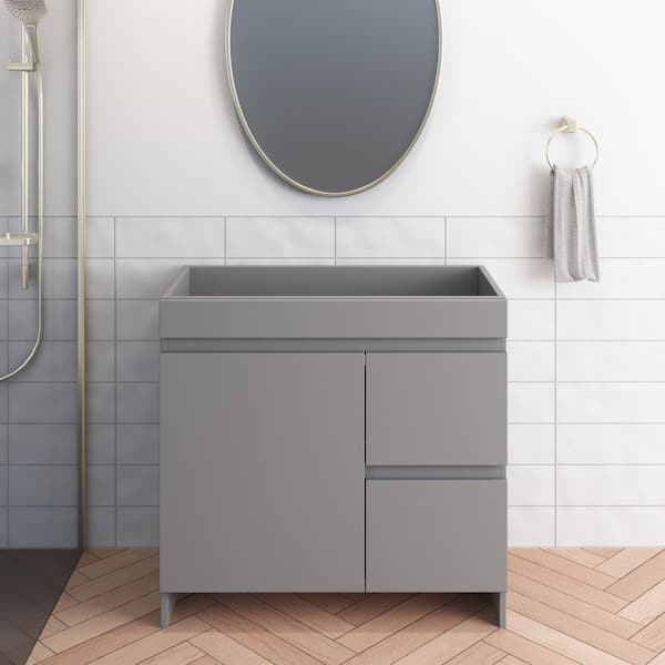 VOLPA USA AMERICAN CRAFTED VANITIES Mace 36 in. W x 20 in. D x 35 in. H Single Sink Bath Vanity Cabinet without Top in Gray Right-Side Drawers