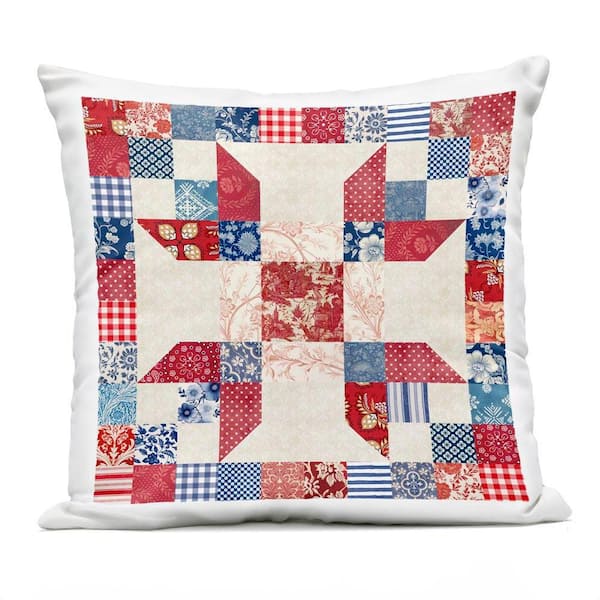 Red and Blue Traditional Quilt Pattern Red Square Outdoor Throw Pillow