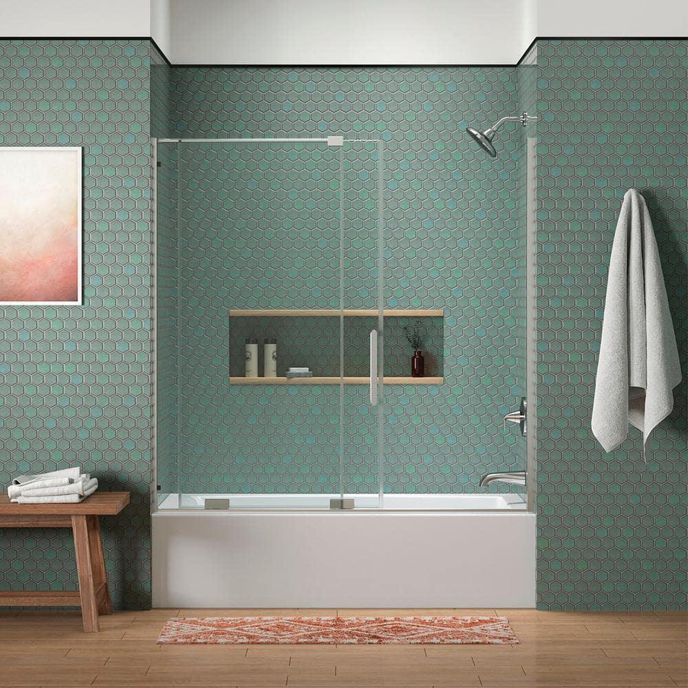 Echelon 56-60 in. W x 58 in. H Sliding Frameless Bath Tub Door in Bright Polished Silver price history on PriceWatchPro