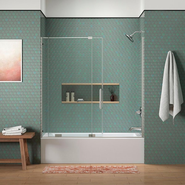 Echelon 56-60 in. W x 58 in. H Sliding Frameless Bath Tub Door in Bright Polished Silver