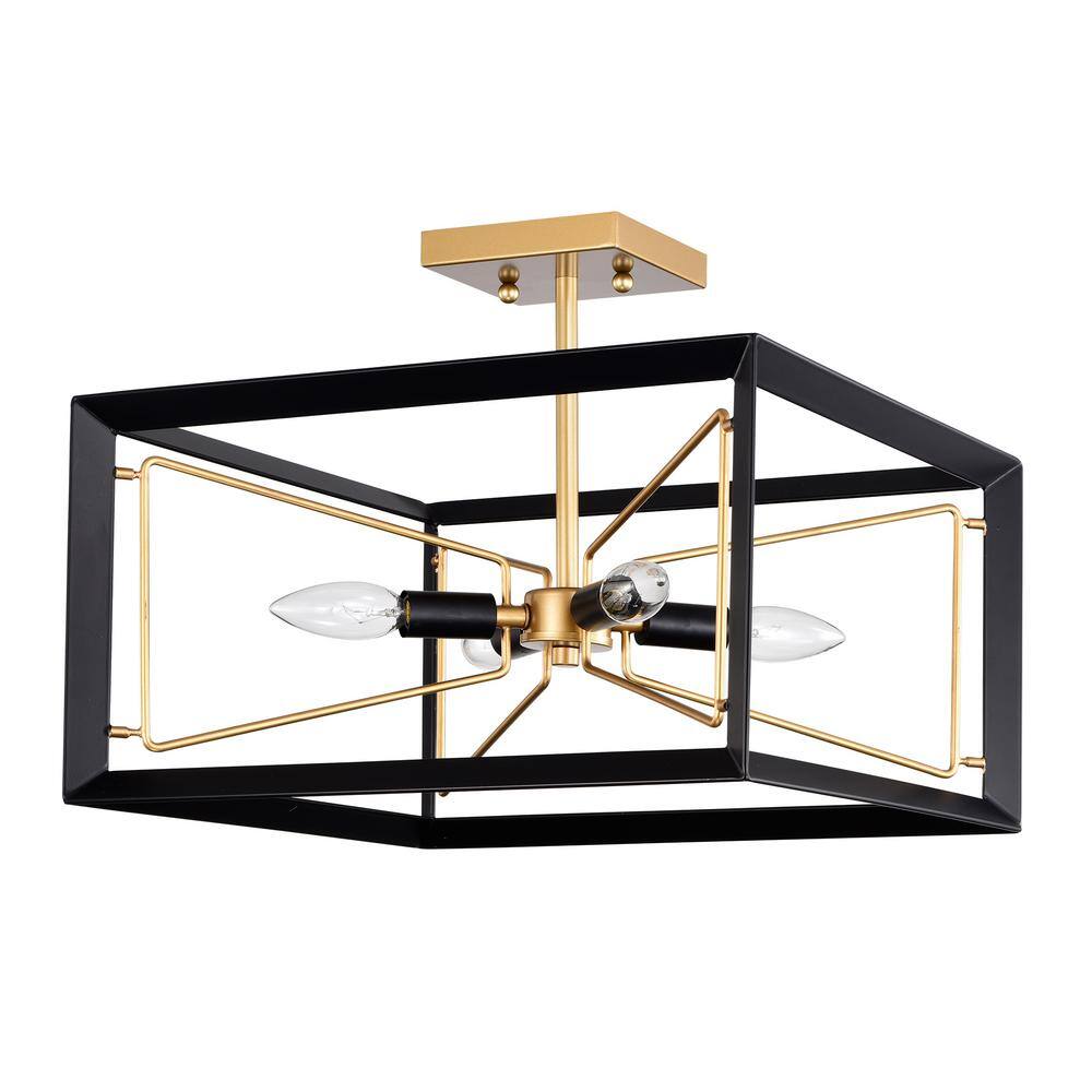 Jaysen 15.7 in. 4-Light Indoor Matte Black and Gold Semi-Flush Mount Ceiling Light with Light Kit price history on PriceWatchPro