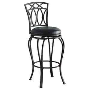 29 in. Elegant Metal Bar Stool with Faux Leather Seat Black