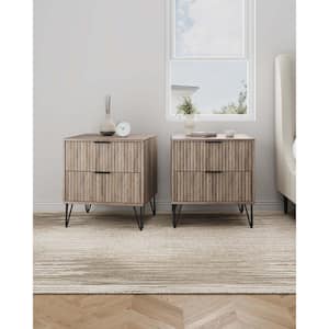 DUMBO Modern Rustic Grey 2-Drawer 20.07 in. W Nightstand (Set of 2)