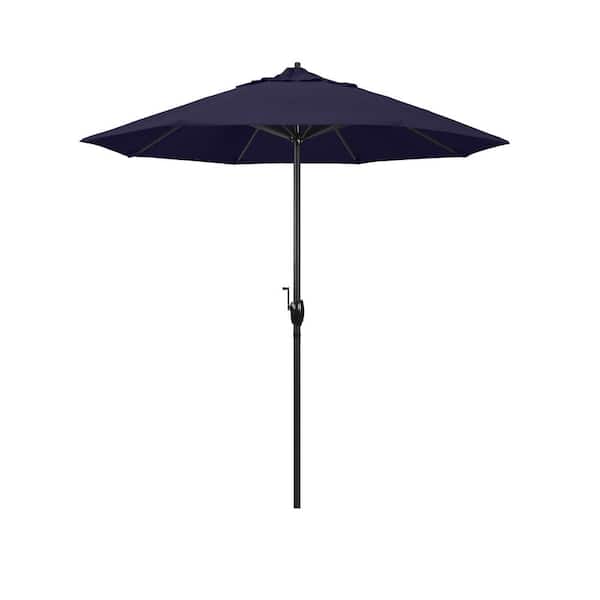 California Umbrella 7.5 ft. Black Aluminum Market Patio Umbrella Auto Tilt in Captains Navy Pacifica Premium