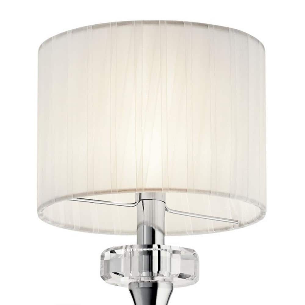 Chrome and White Fabric Shade Wall Sconce with Crystal Accents