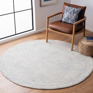 Abstract Ivory/Blue 4 ft. x 4 ft. Geometric Round Area Rug