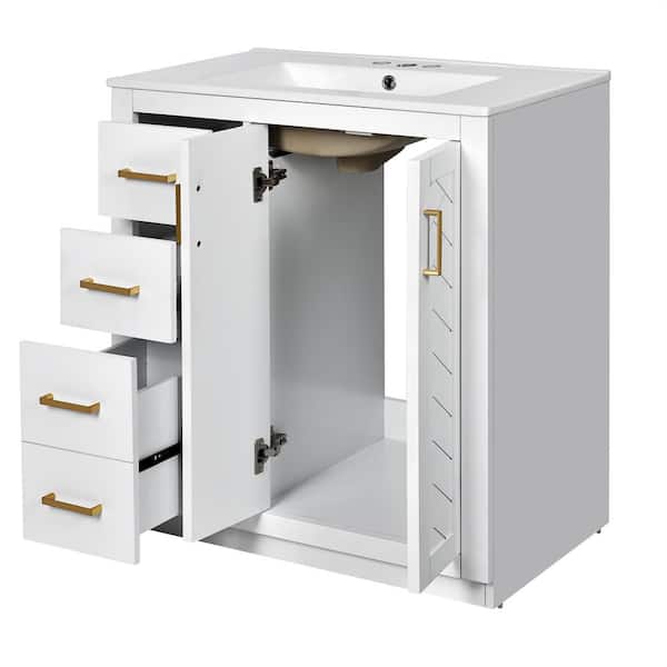 30 in. W x 18.3 in. D x 34 in. H Single Sink Freestanding Bath Vanity in White with White Ceramic Top