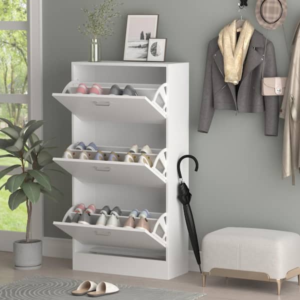 White Wood Upholstered Wooden Shoe Stool 2 Layer Shoe Rack for Entryway and  Corridor Home Living Room Foyer Shoe Cabinet - China Shoe Ark, Shoes Stool