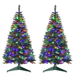 3 ft. Tall Multi-Colored LED Lighted Pathway Christmas Trees, Battery Powered (2-Pack)