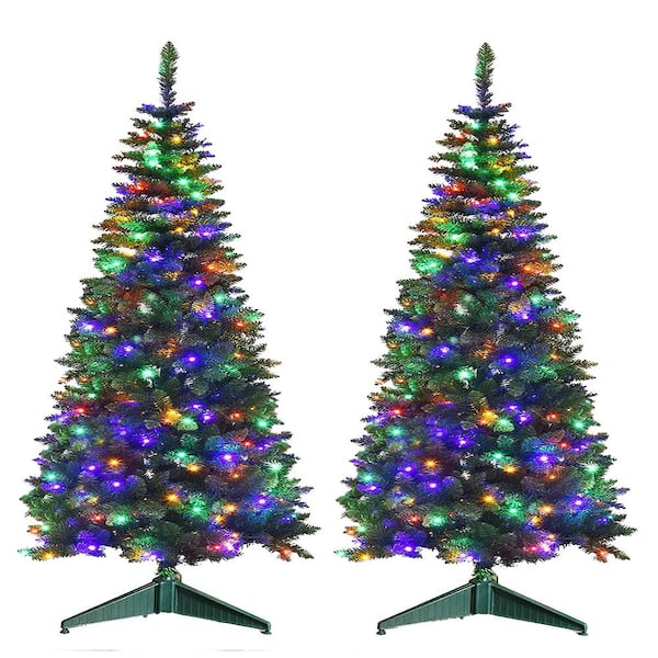 HoliScapes 3 ft. Tall Multi-Colored LED Lighted Pathway Christmas Trees, Battery Powered (2-Pack)