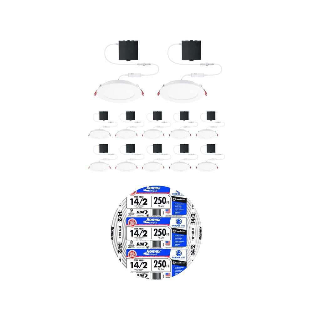 Representative product-family photo: Pro Value 6 in. LED Recessed Light 12-Pk and 250 ft. 14/2 Romex SIMpull Wire Combo. Pictured option and availability are unverified.