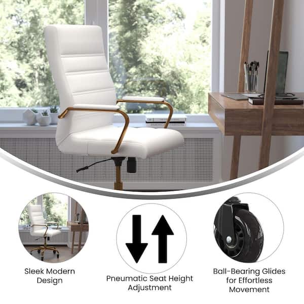 White LeatherSoft/Gold Frame Leather/Faux Leather Office/Desk Chair Table Top Only
