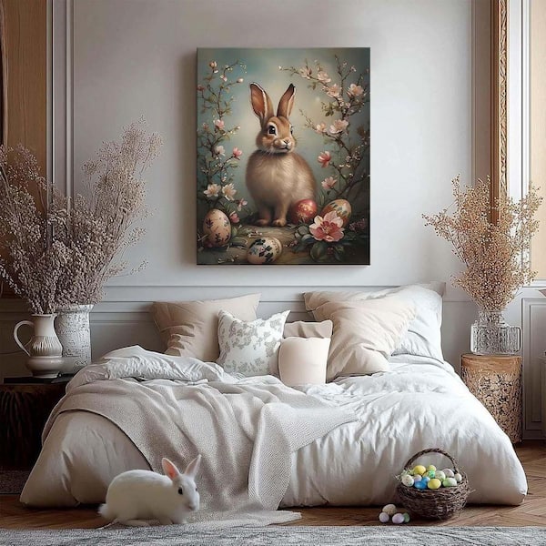 16X20 inch Bunny with Easter Eggs Frame painting, Spring Rabbit
