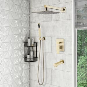 3-Spray Patterns with 2.5 GPM 12 in. Bathroom Wall Mount Dual Shower Heads with Hand Shower in Spot Resist Brushed Gold