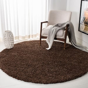 California Shag Brown 7 ft. x 7 ft. Round Solid Area Rug