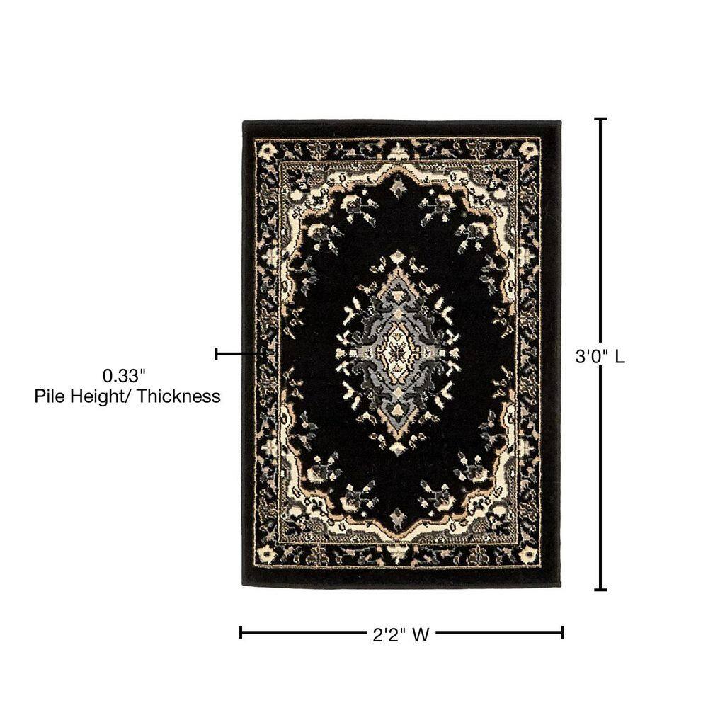Black and Beige Rectangular Medallion Synthetic Rug