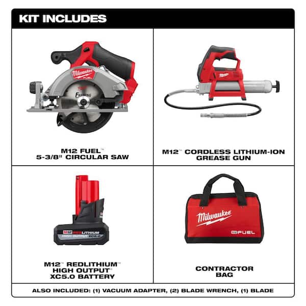 M12 FUEL 12V Lithium-Ion Brushless 5-3/8 in. Cordless Circular Saw Kit with Grease Gun