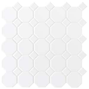 Octagon and Dot Matte White with White Dot 4 in. x 4 in. Glazed Ceramic Mosaic Tile Sample