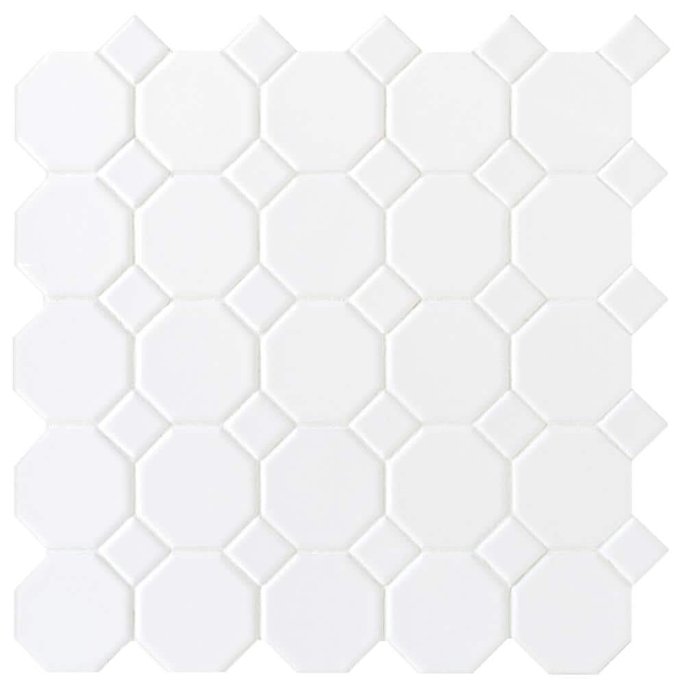 Daltile Matte White Octagon Dot 12 In X 12 In X 6 Mm Ceramic Mosaic Floor And Wall Tile 1 Sq Ft Each 65012oct01cc1p2 The Home Depot