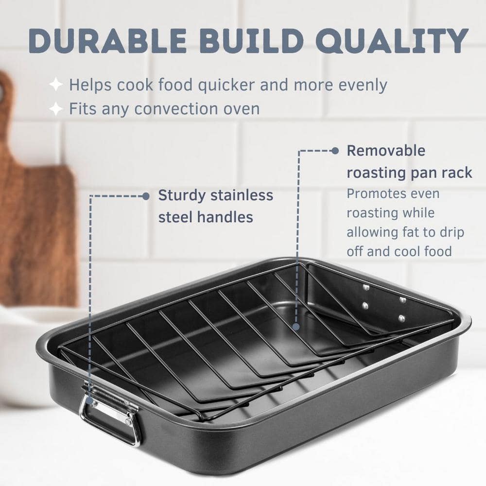 16.5-Inch Black Non-Stick Carbon Steel Roasting Pan with V-Rack