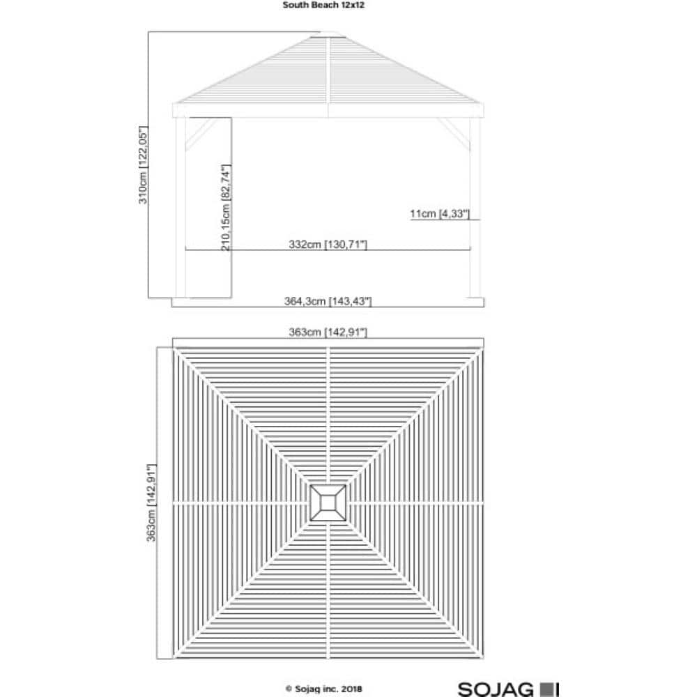 South Beach 12 ft x 12 ft Gray Aluminum and Steel Patio Gazebo
