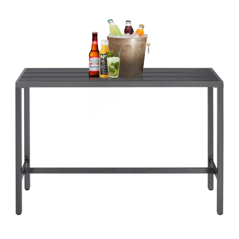 VEIKOUS 55 in. W Outdoor Bar Table Buffet Table with Metal Frame and
