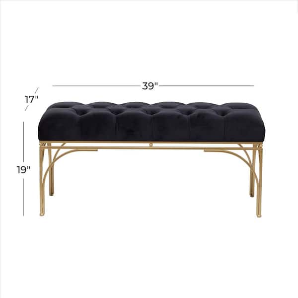 Black Bench with Velvet Seat 19 in. X 39 in. X 17 in.