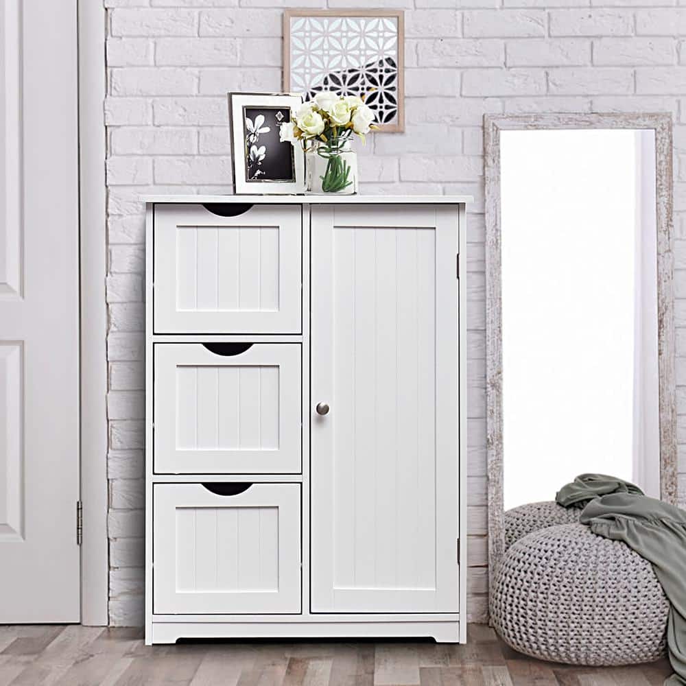Abilene White Framed Bath Cabinet with Adjustable Shelving and 3 Drawers