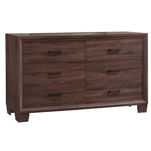59 in. Medium Warm Brown 6-Drawer Wooden Dresser Without Mirror