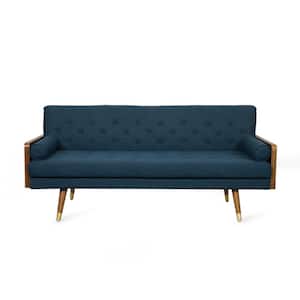 Jalon 72.25 in. Navy Blue Solid Fabric 3-Seats Lawson Sofa