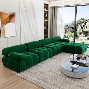 103.85 in. Square Arm 4-Piece L Shaped Velvet Modular Free Combination Sectional Sofa with Ottoman in Green
