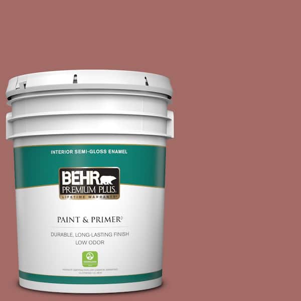 BEHR PREMIUM PLUS 5 gal. #S150-5 Vermilion Semi-Gloss Enamel Low Odor Interior Paint & Primer