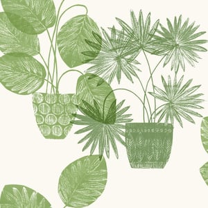 Aida Green Potted Plant Fabric Non-Pasted Matte Wallpaper
