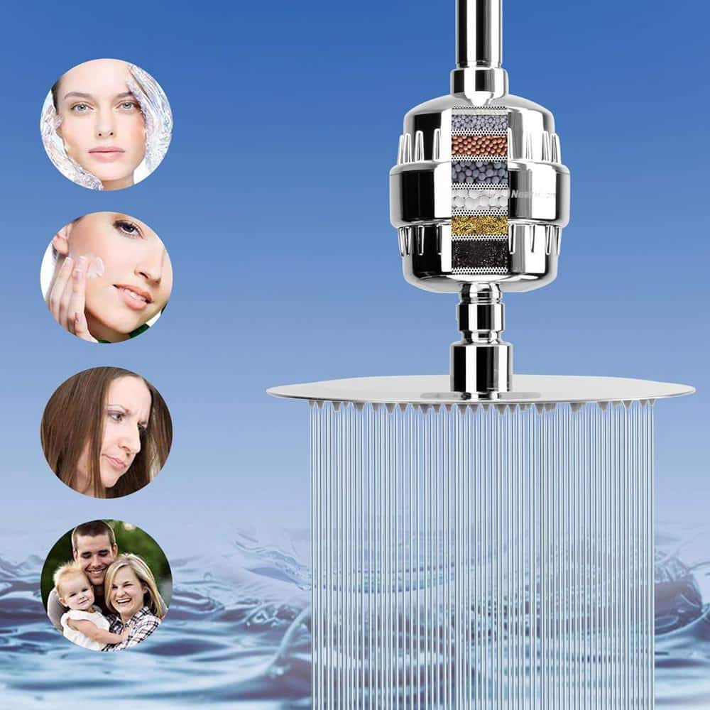 Chrome 8'' Rain Shower Head with 5-Settings Handheld Filter Combo