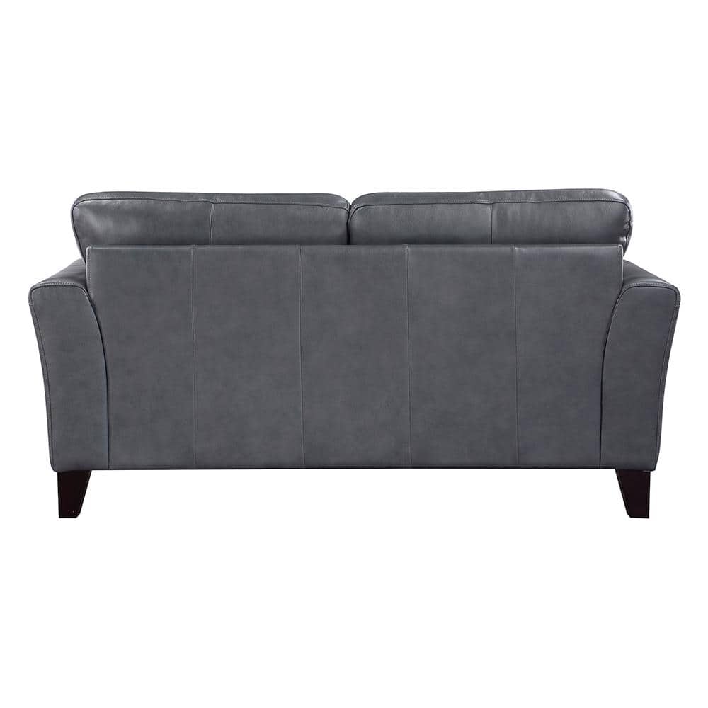 Burnish Gray Tufted Faux Leather Lawson Loveseat with Flared Arms