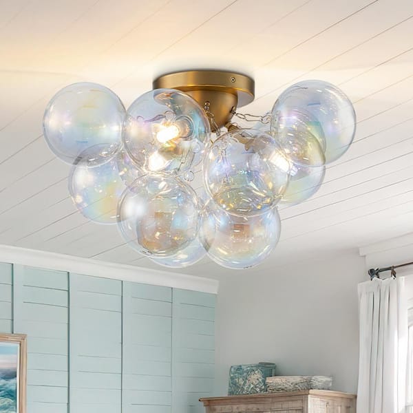 Y'INSP Nordic Bubble 18 in. 3-Light Brushed Gold Semi-Flush Mount