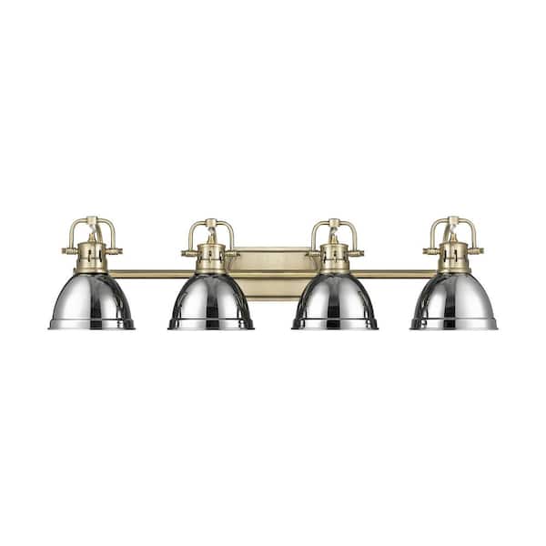 Golden Lighting Duncan 8.25 in. 4-Light Aged Brass Vanity Light with Silver Shade